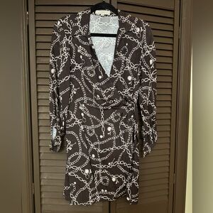 LOFT Chain Print Wrap Dress - Brown & White - Size 6P New